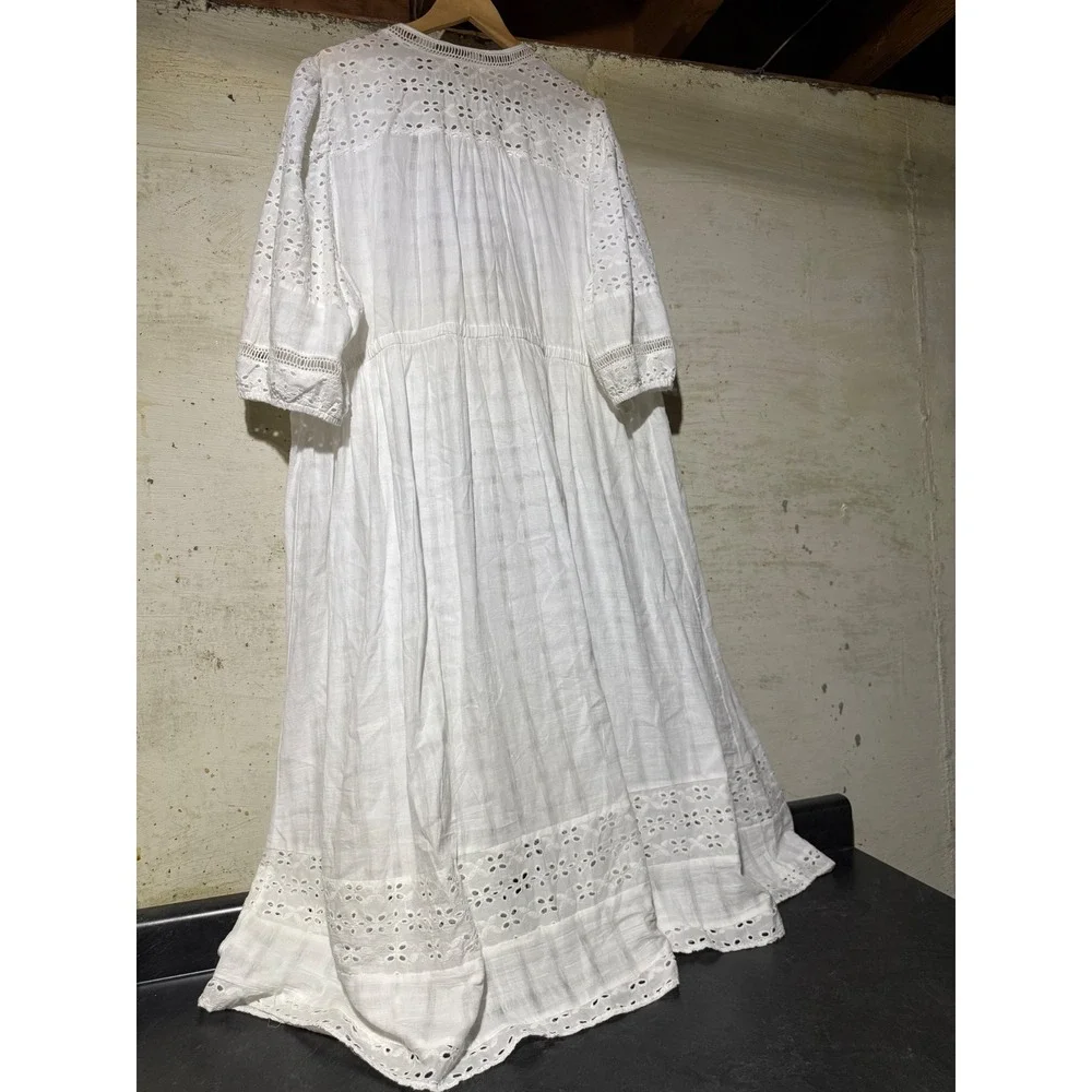 dizzylissy White Cotton Eyelet Lace Maxi Duster Cardigan Tie Front Boho Size 3X